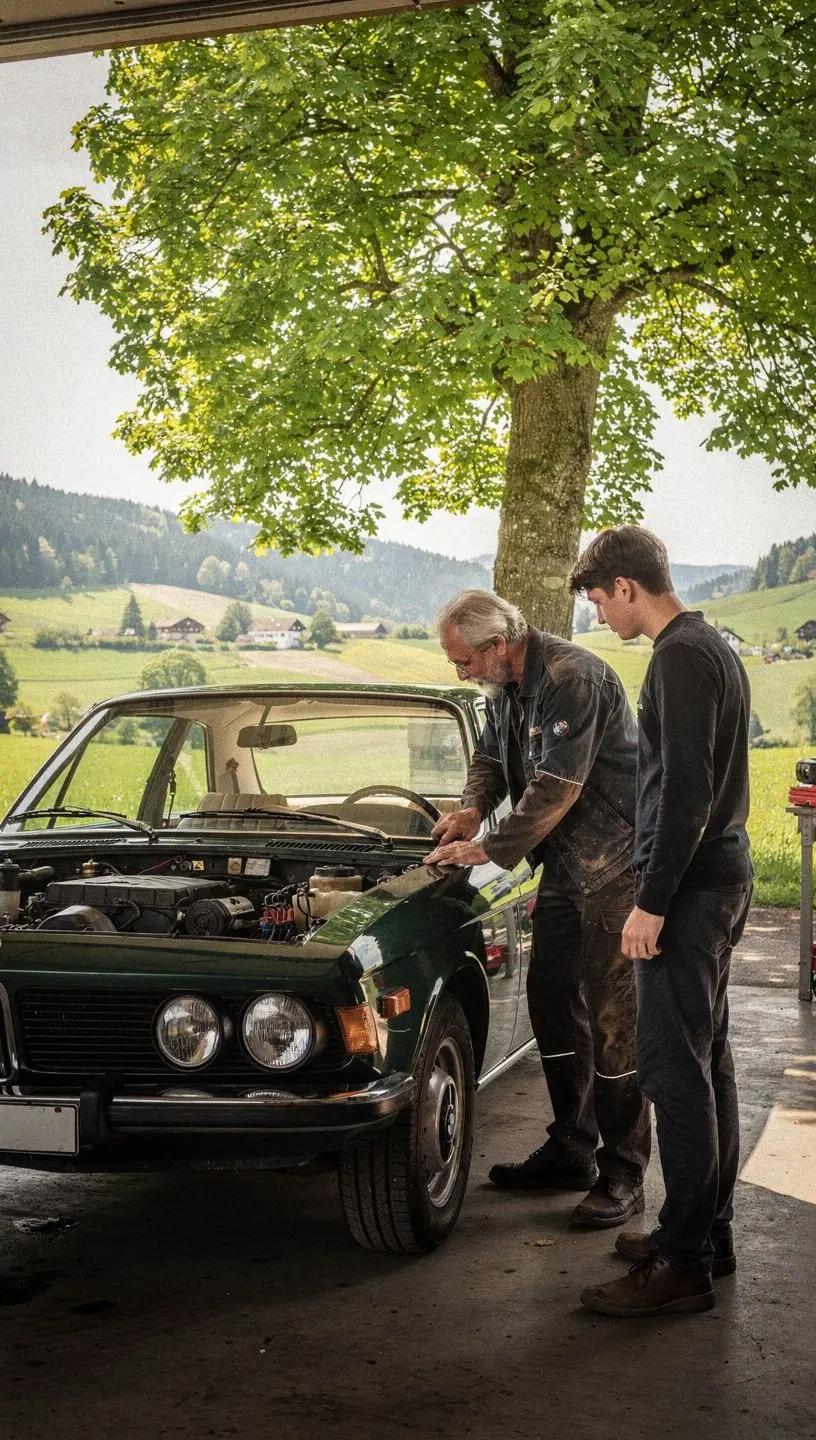 Fahrer liest praktische Checkliste zur Vorbereitung auf die Hauptuntersuchung vor dem TÜV-Termin.